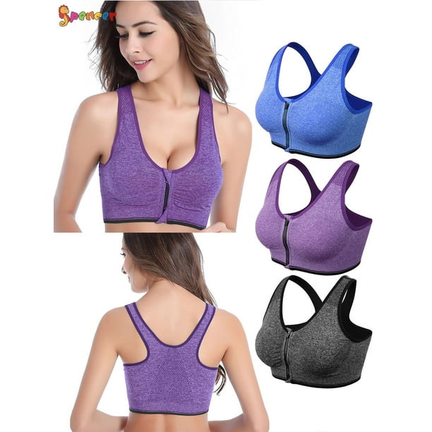 Front Zipper Tank Top Bras Wireless Padded Bra Breathable Yoga Sports for Women